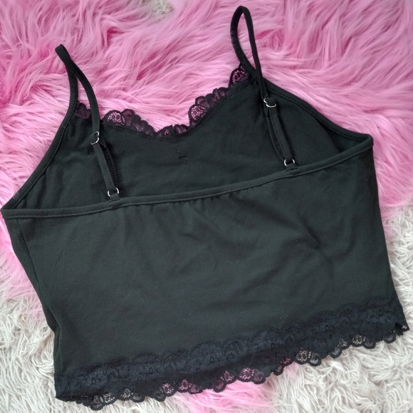 Fairy grunge occult moth cropped tank w/ lace accents! Stretchy! - Picture 3 of 4